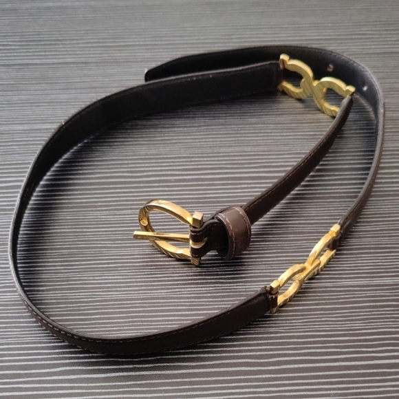 Salvatore Ferragamo Authentic Brown Leather Belt With Signature Gold Buckles